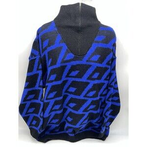 VTG 80’s Esprit Sports Sweater w/Black and Blue Geographic Knit Pattern-NOS-Sz M